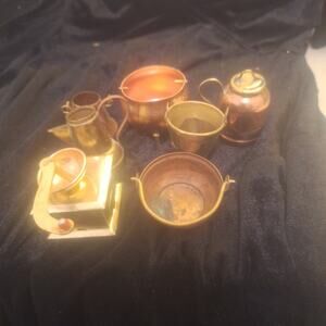 VTG Lot of 7 Vintage Copper Brass Miniature Dollhouse Japan Utensils Cookware